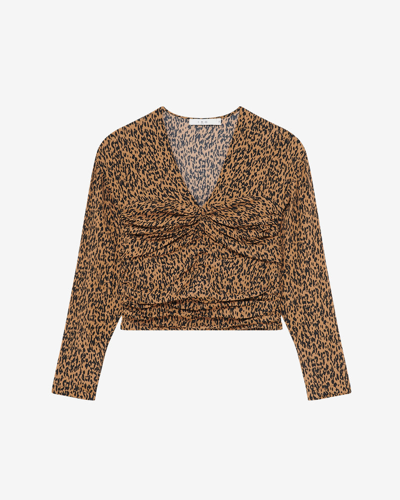 Top Froncé Imprimé Léopard Ernesta - Black/Camel