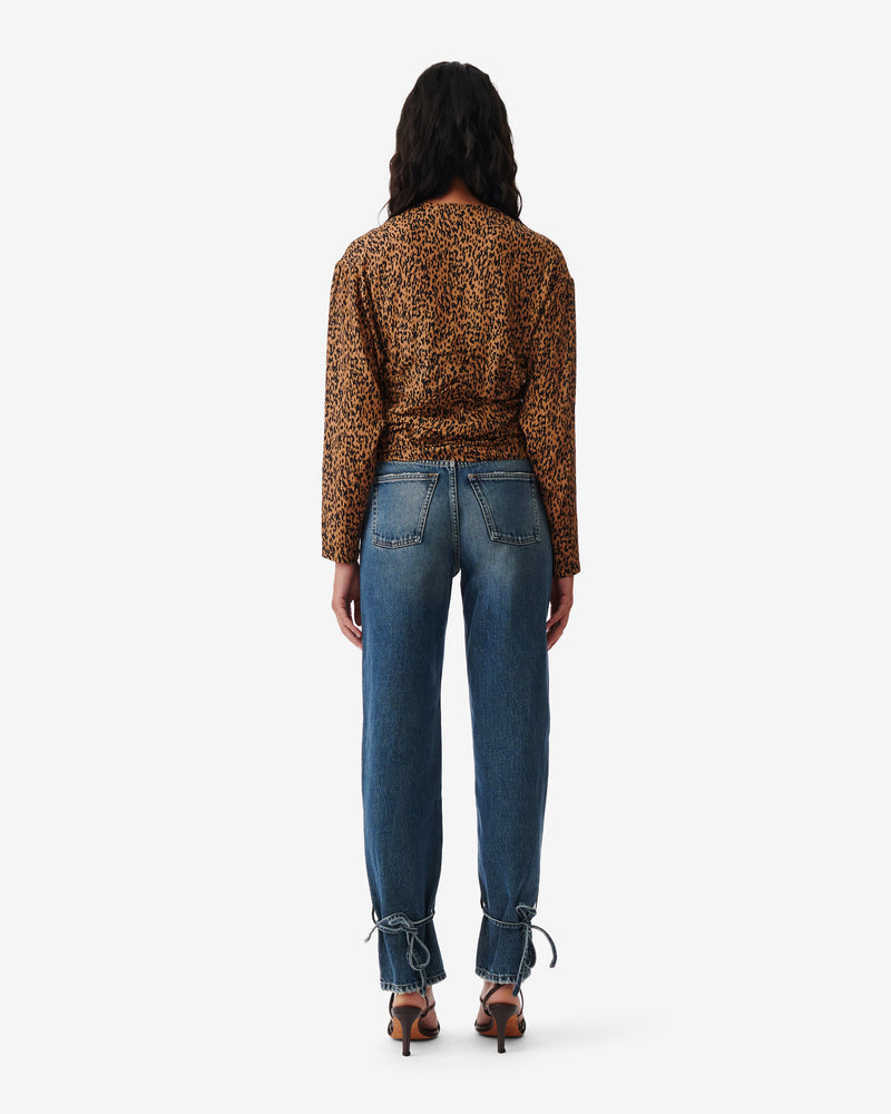 Top Froncé Imprimé Léopard Ernesta - Black/Camel