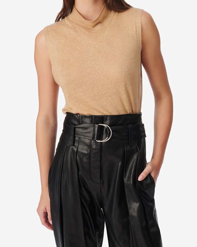 Débardeur En Lin Col Montant Galet - Light Beige