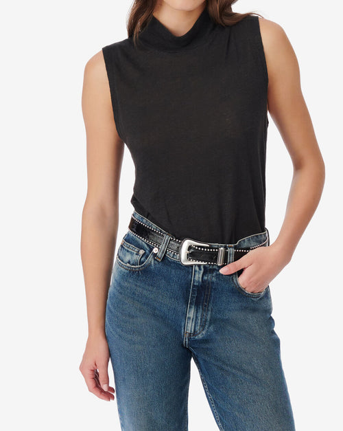 Débardeur En Lin Col Montant Galet - Black