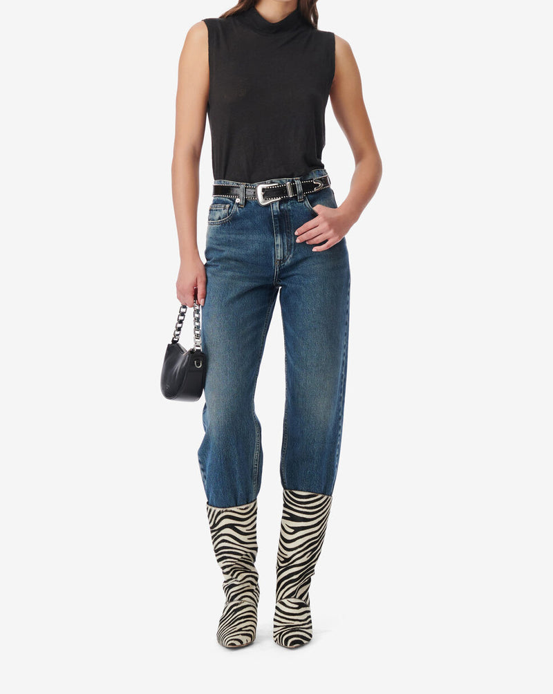 Débardeur En Lin Col Montant Galet - Black