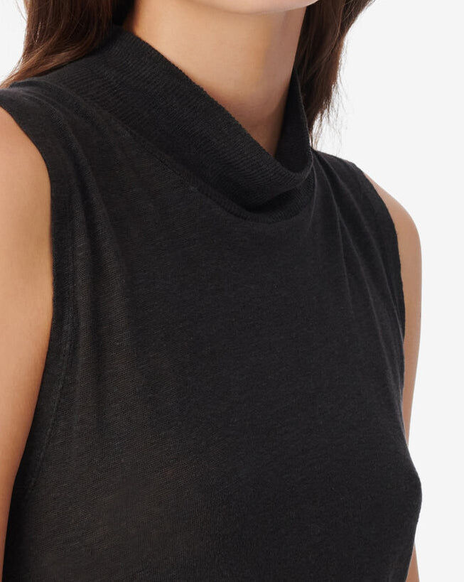 Débardeur En Lin Col Montant Galet - Black