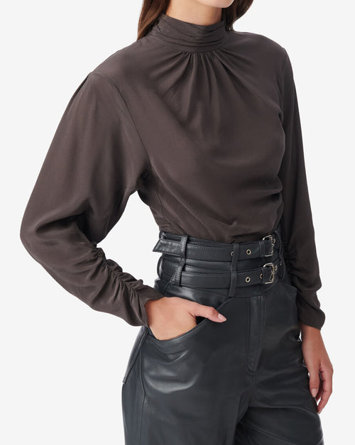 Gelisa Draped Silk Top - Dark Gray