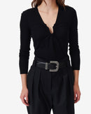 Top Col V Drapé Hallya - Black