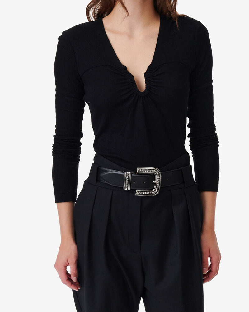 Top Col V Drapé Hallya - Black