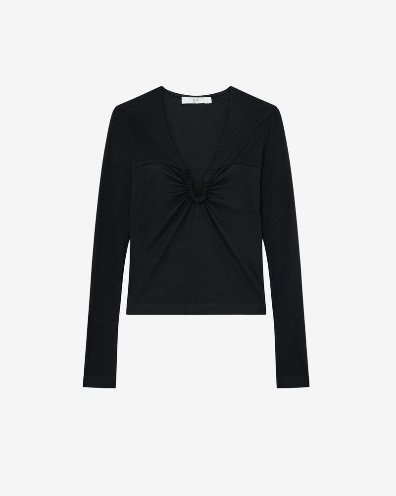 Top Col V Drapé Hallya - Black