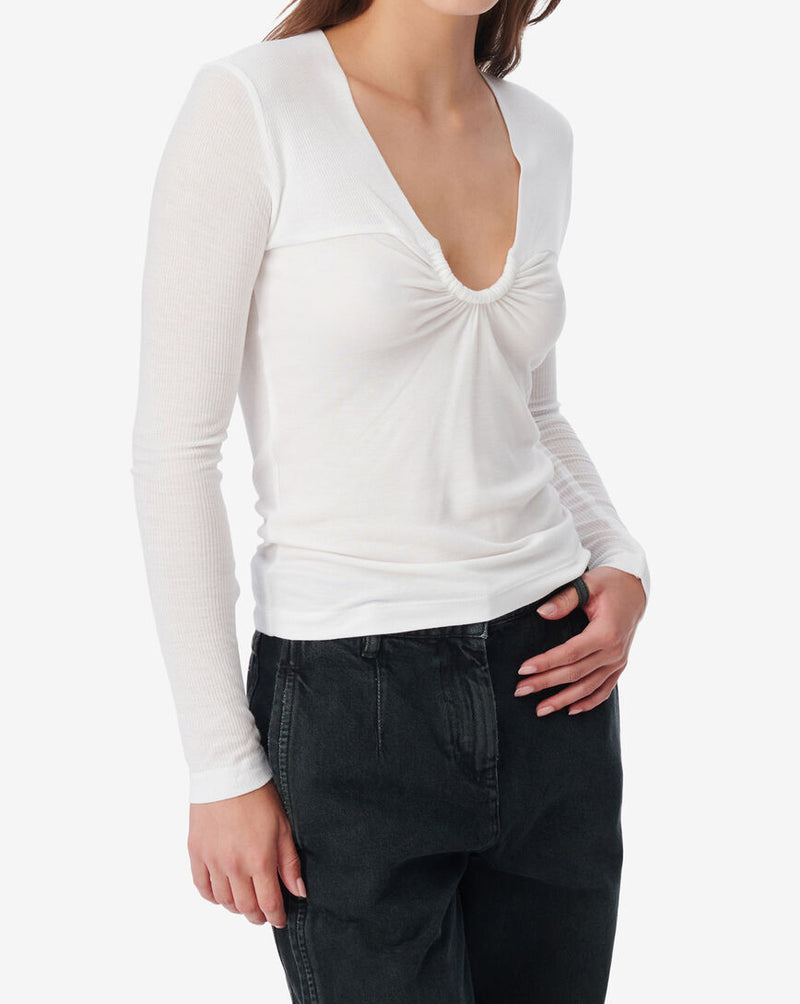 Top Col V Drapé Hallya - White