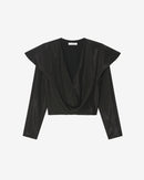 Top Marissa con cuello en V y volantes - Negro brillante