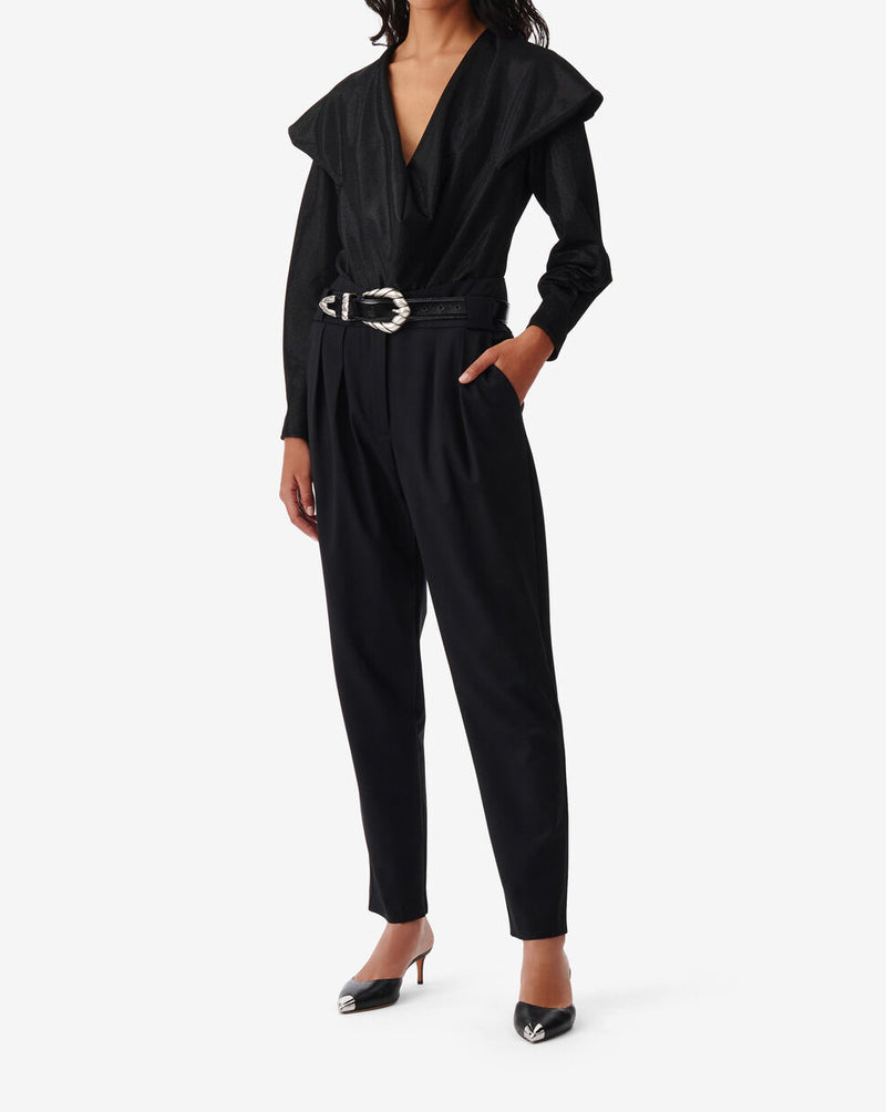 Top Marissa con cuello en V y volantes - Negro brillante