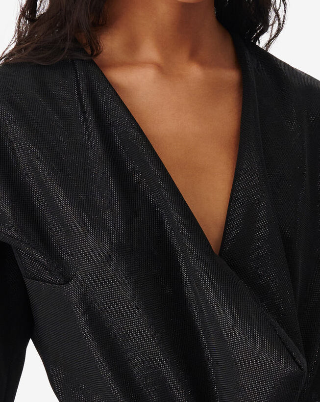 Top Marissa con cuello en V y volantes - Negro brillante