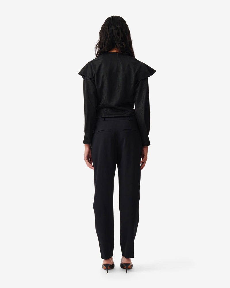 Top Marissa con cuello en V y volantes - Negro brillante