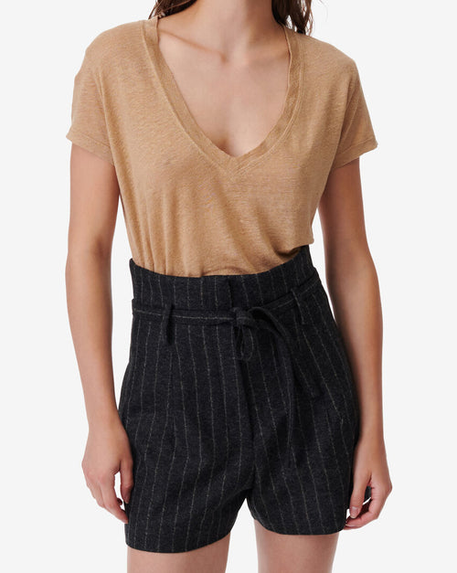 T-Shirt En Lin Col V Rodeo - Light Beige