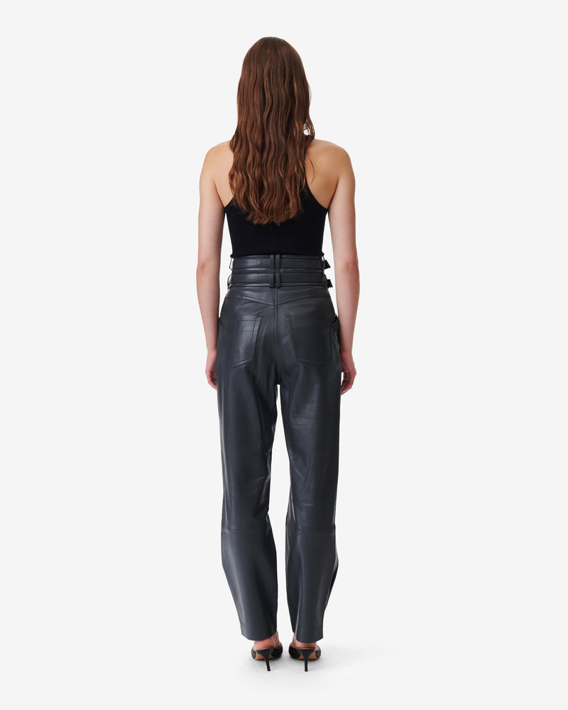 Pantalon Carotte En Cuir Bratis - Anthracite