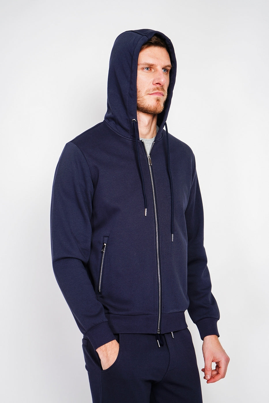 Felpa con zip - Blu navy - Uomo