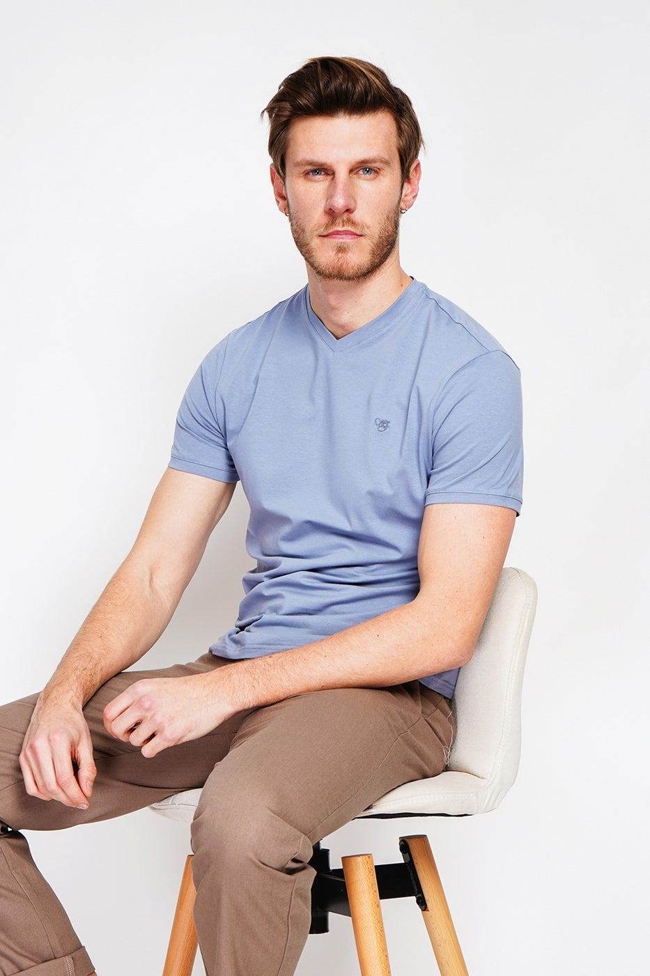 Men’s V-Neck T-Shirt – Denim Blue