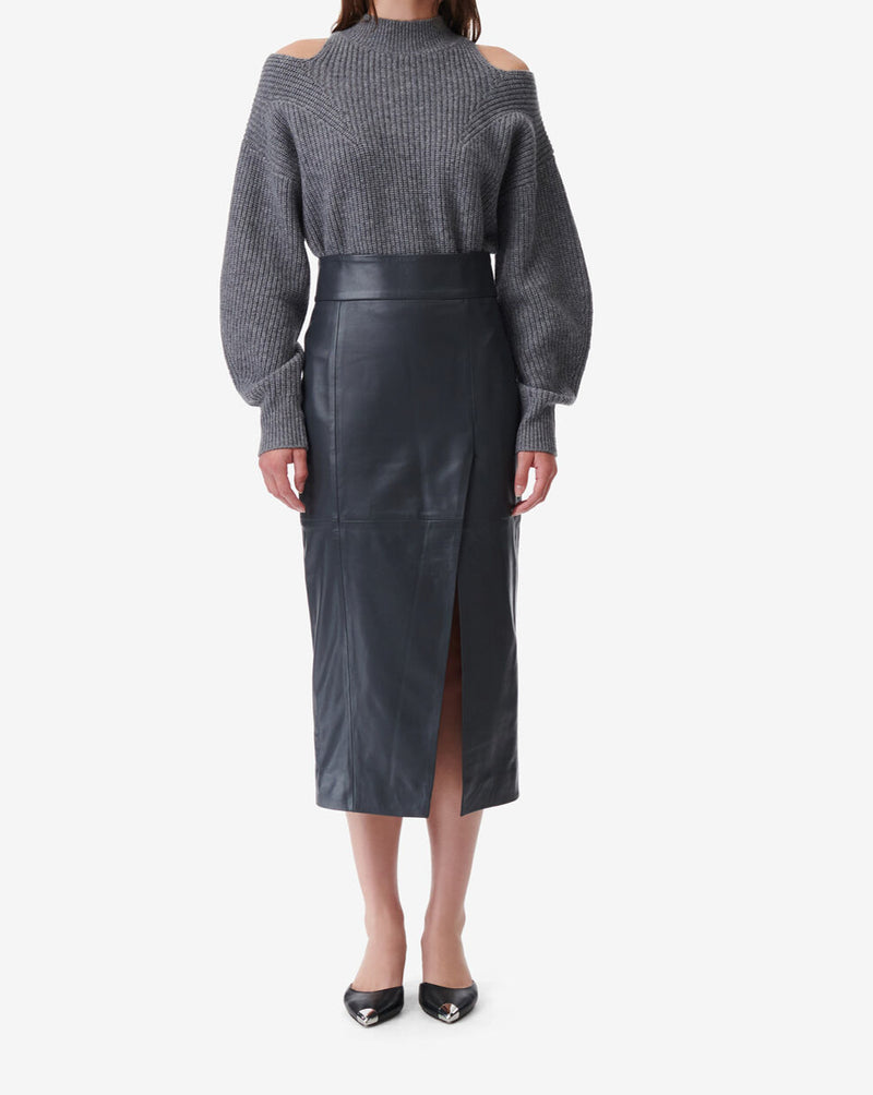 Jupe Midi En Cuir Magali - Anthracite