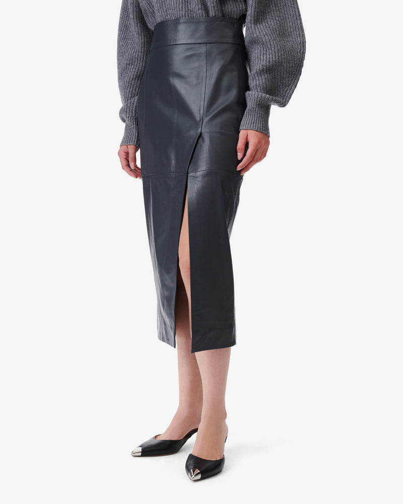 Jupe Midi En Cuir Magali - Anthracite