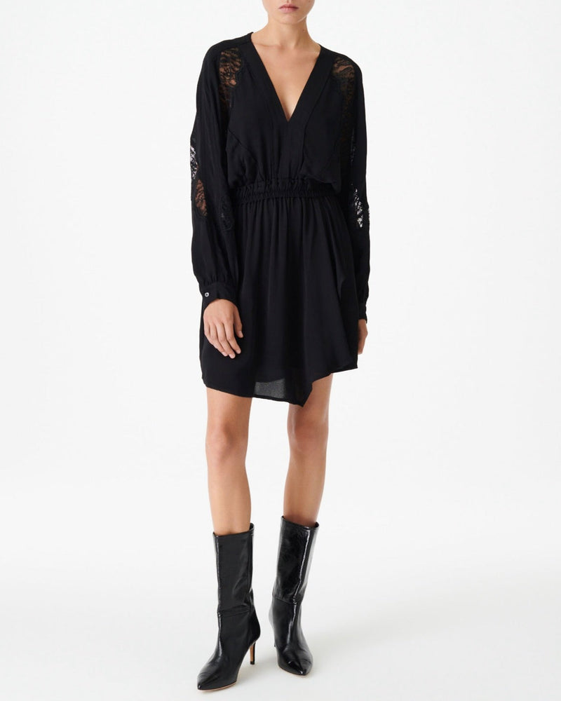 Robe Col V En Dentelle Furia - Black - Femme