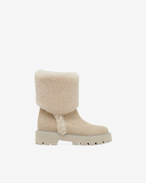 Boots En Cuir Et Shearling Moon - Cream