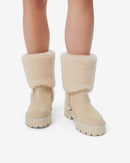 Boots En Cuir Et Shearling Moon - Cream