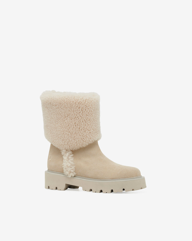 Boots En Cuir Et Shearling Moon - Cream