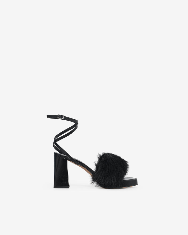 Irma Foxy Platform Sandals - Black Fur