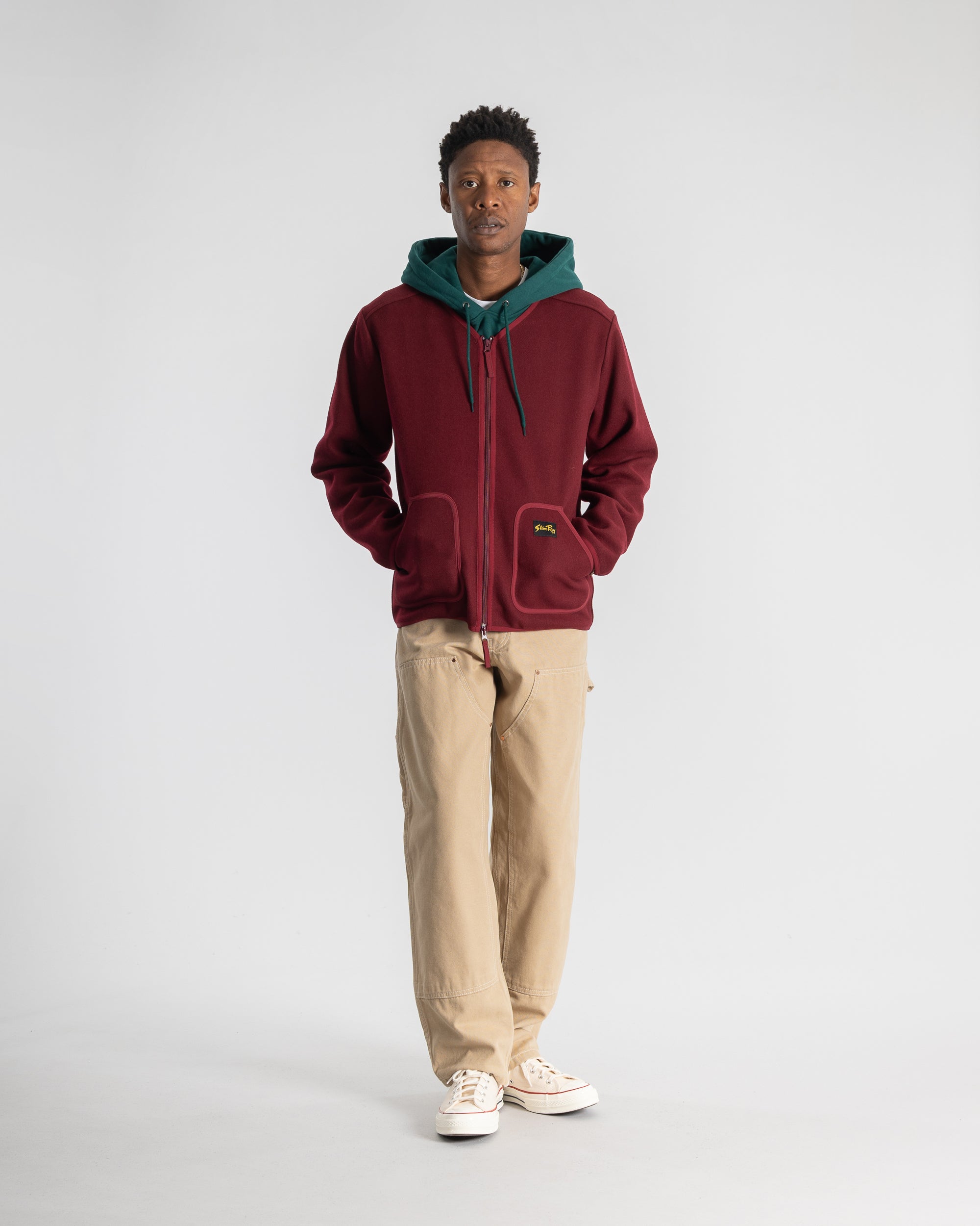 Wool Fleece Cardigan - Dark Red Heather