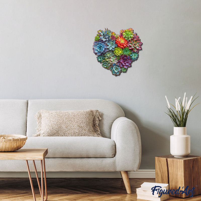 Puzzle En Bois Adulte - Cœur De Succulentes