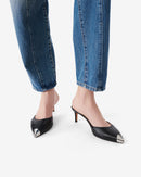 Mules En Cuir Bout Argenté Kaia - Black