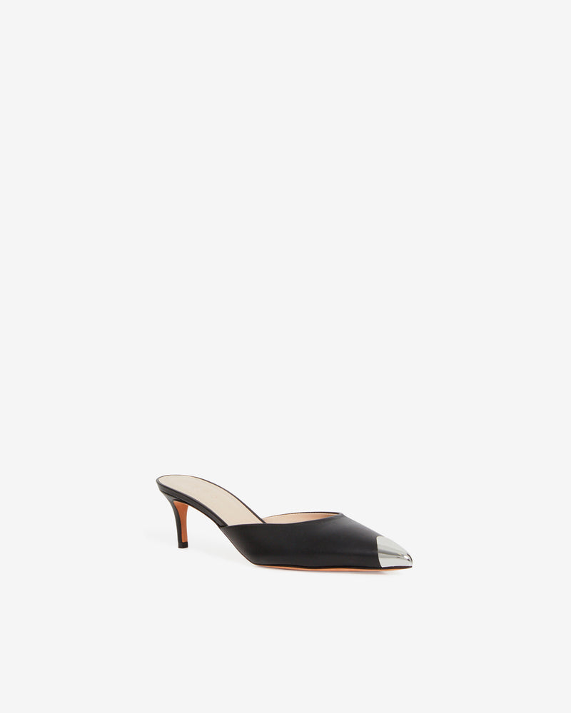 Mules En Cuir Bout Argenté Kaia - Black