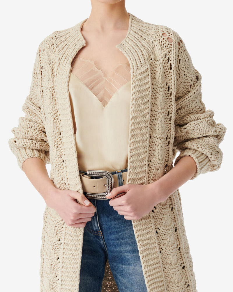 Gilet Long À Maille Ajourée Mimite - Light Grey