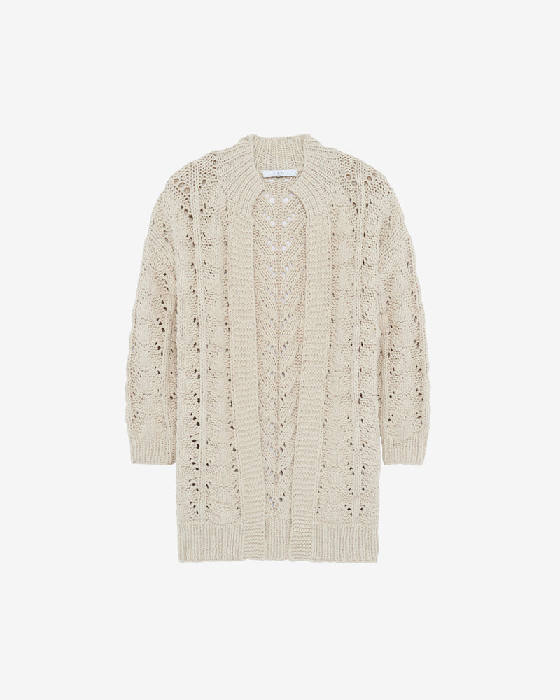 Gilet Long À Maille Ajourée Mimite - Light Grey