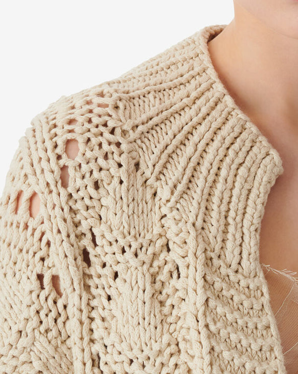 Gilet Long À Maille Ajourée Mimite - Light Grey