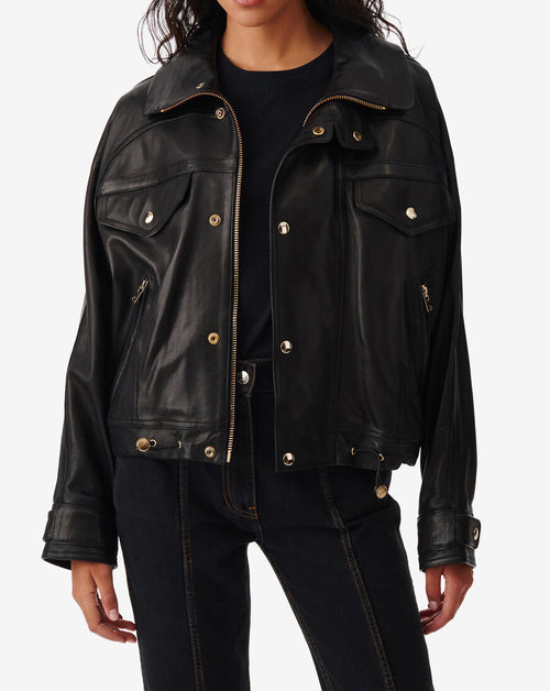 Veste Col Montant En Cuir Adahi - Black