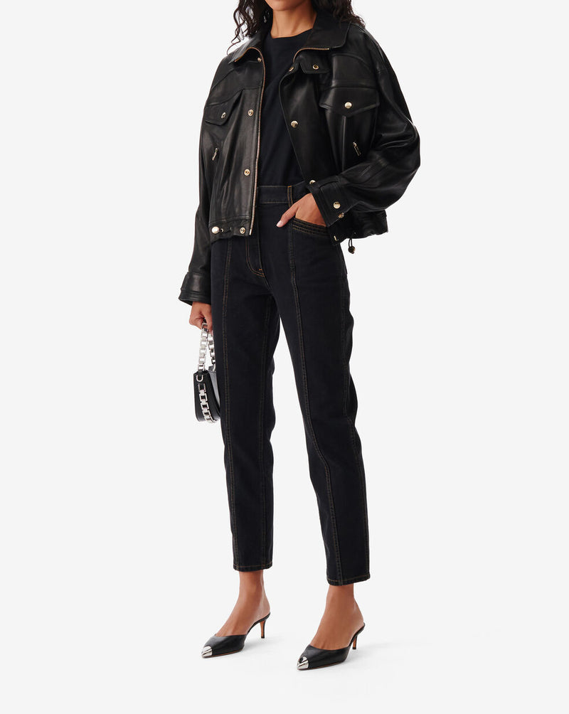 Veste Col Montant En Cuir Adahi - Black