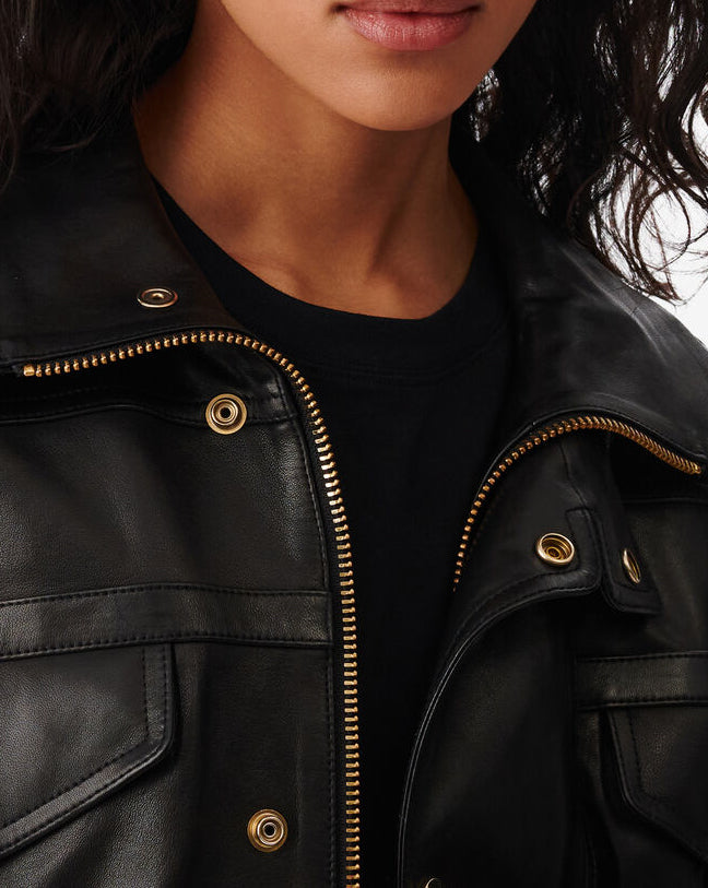 Veste Col Montant En Cuir Adahi - Black