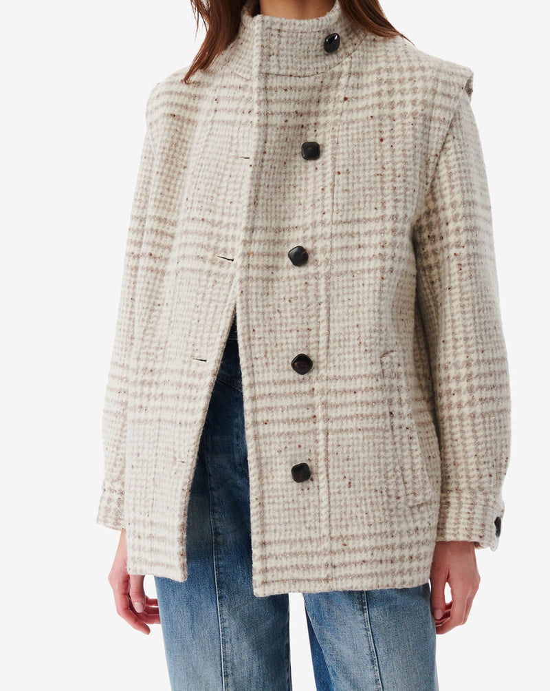 Manteau À Carreaux En Laine Belni - Taupe/Ecru