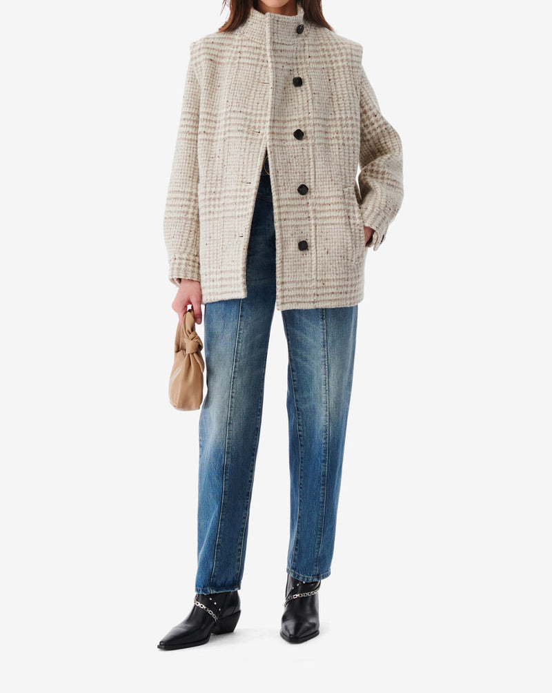 Manteau À Carreaux En Laine Belni - Taupe/Ecru