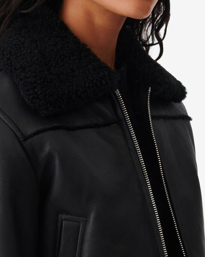 Veste Raccourcie En Cuir Miram - Black/Black