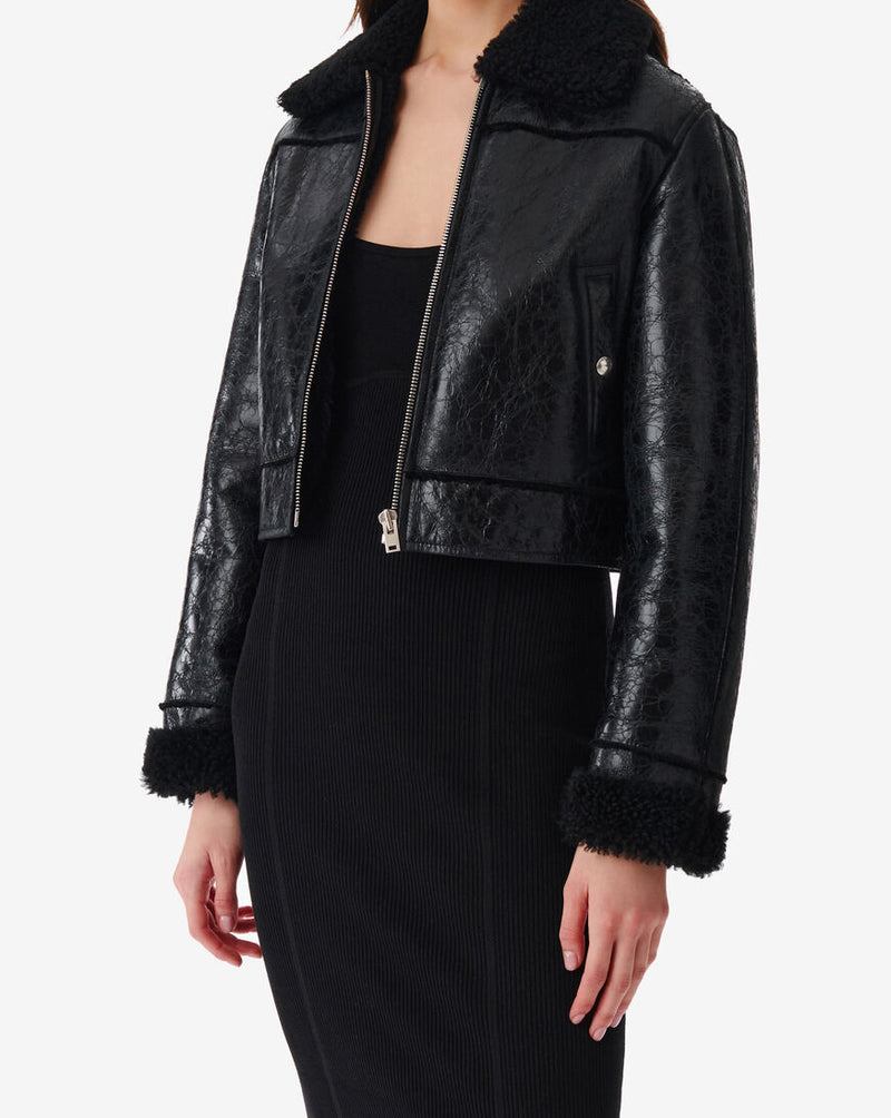 Veste Raccourcie En Cuir Miram - Shiny Black