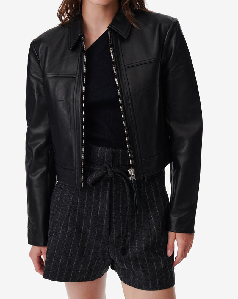 Veste Raccourcie En Cuir Moma - Black