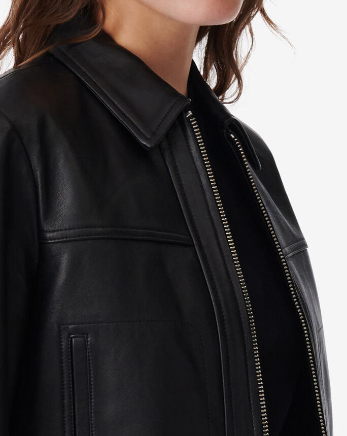 Veste Raccourcie En Cuir Moma - Black