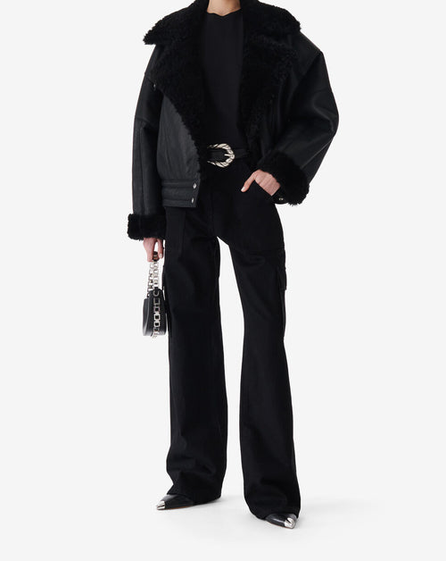 Veste Raccourcie En Cuir Octavi - Black/Black