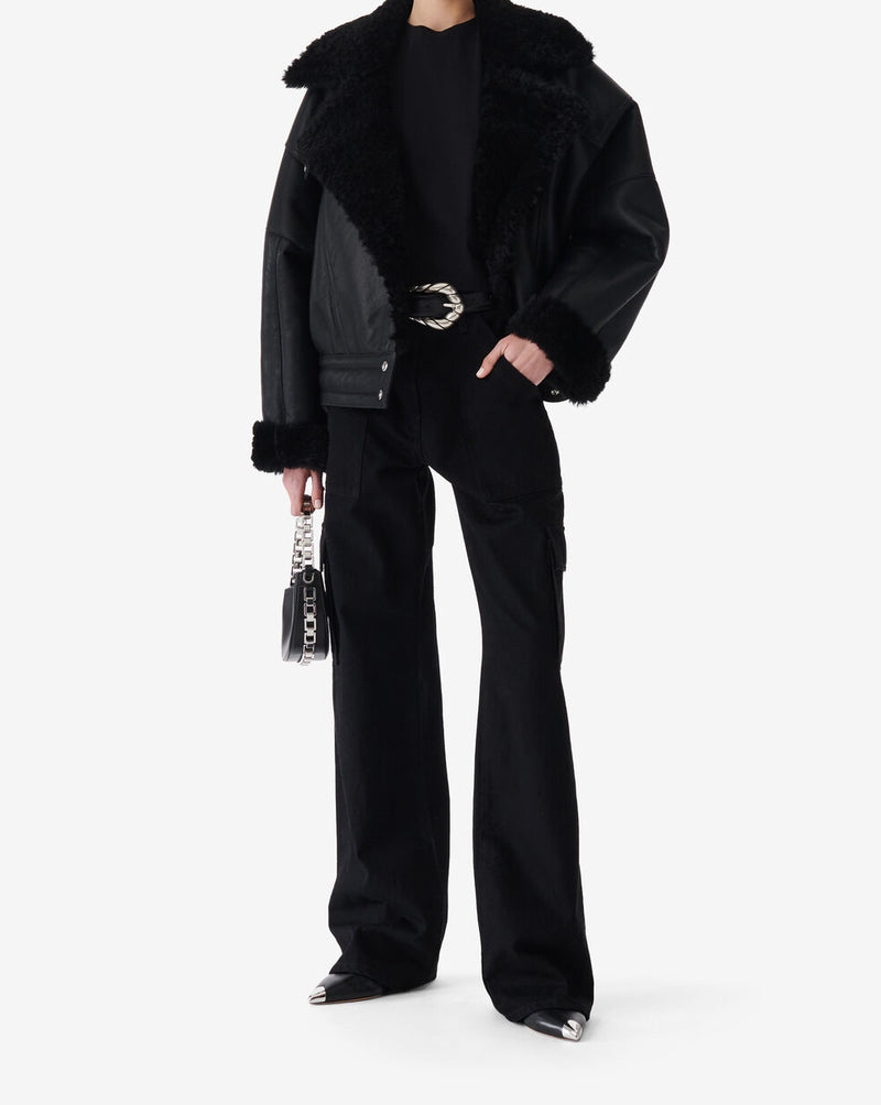 Veste Raccourcie En Cuir Octavi - Black/Black