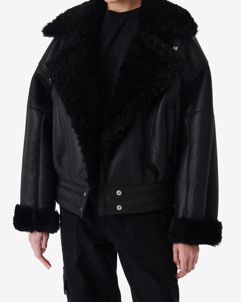 Veste Raccourcie En Cuir Octavi - Black/Black