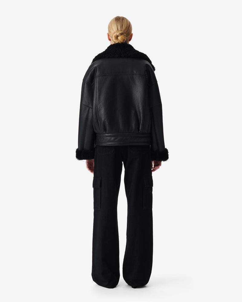 Veste Raccourcie En Cuir Octavi - Black/Black