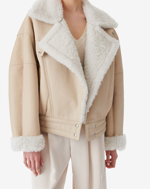 Veste Raccourcie En Cuir Octavi - Sand White