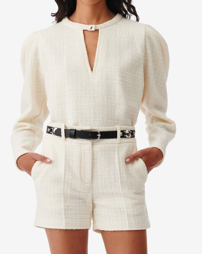 Top En Tweed Et Lurex Col V Abad - Ecru