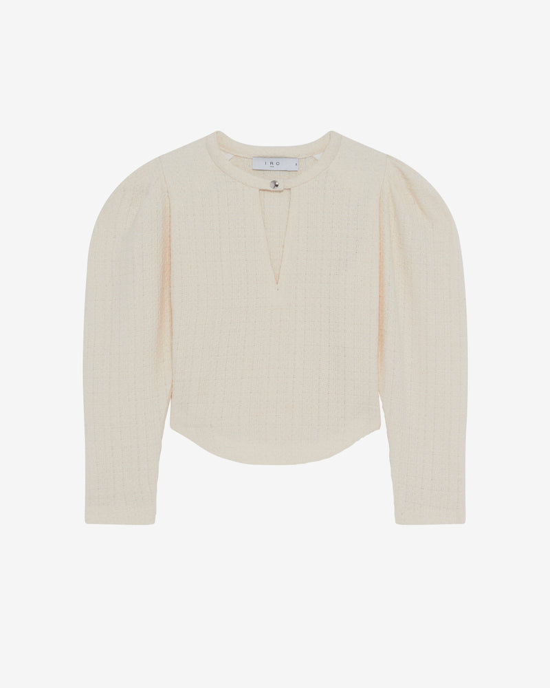 Top En Tweed Et Lurex Col V Abad - Ecru