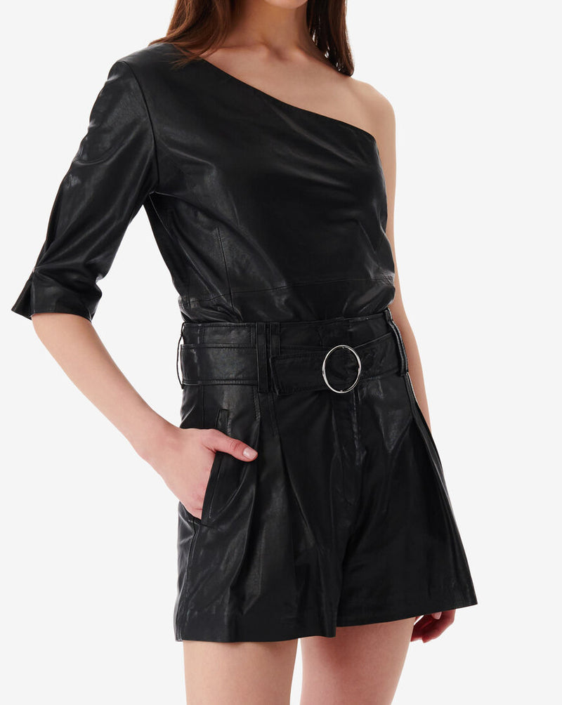 Top Asymétrique En Cuir Ameda - Black